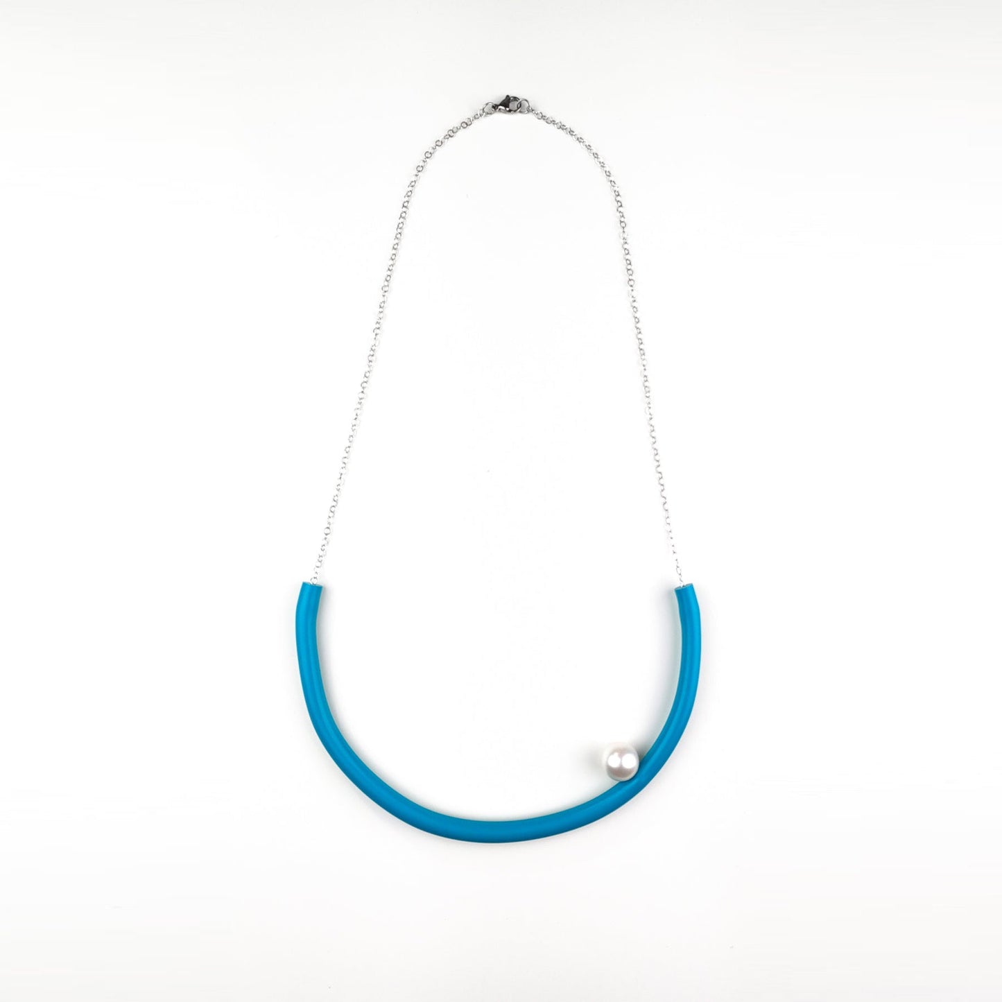 BILICO round necklace - teal color / white pearl