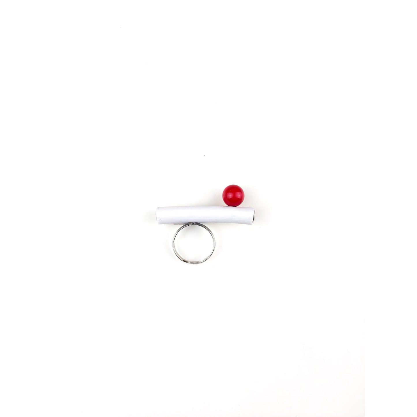 Anello BILICO - bianco / perla rossa